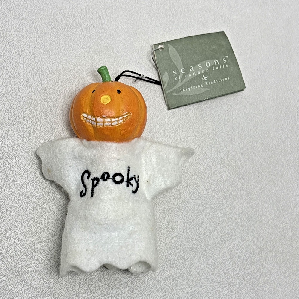 Vintage Seasons of Cannon Falls Pumpkin Ghost Spooky Hanging Ornament Halloween